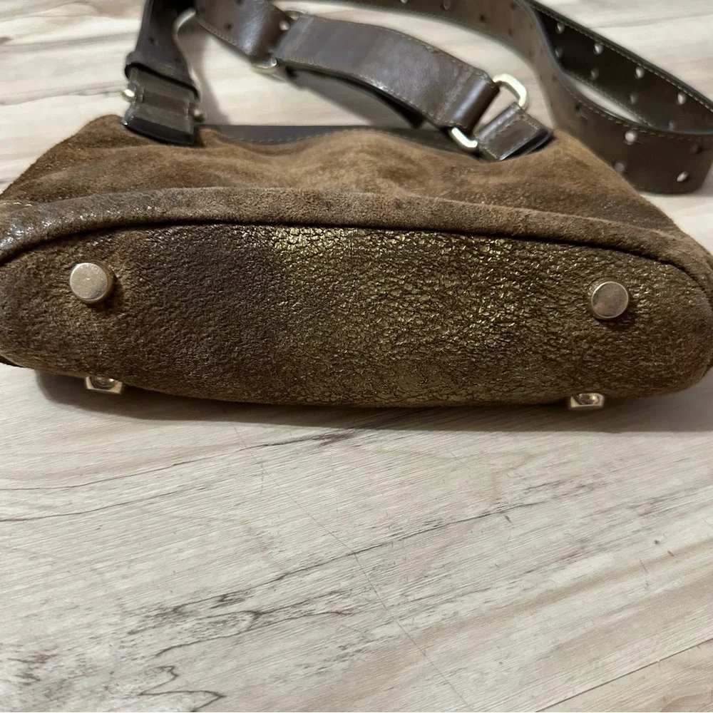 New Olivia‎ Harris brown suede and leather crossbody Satchel